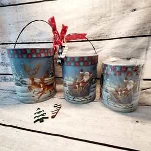 Santa Paper Gift Boxes 3 Piece Set Reindeer Candy Cane Christmas Winter